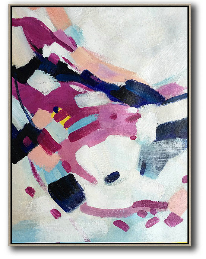 Extra Large Acrylic Painting On Canvas,Vertical Palette Knife Contemporary Art,Extra Large Paintings,White,Pink,Dark Blue,Grey.etc